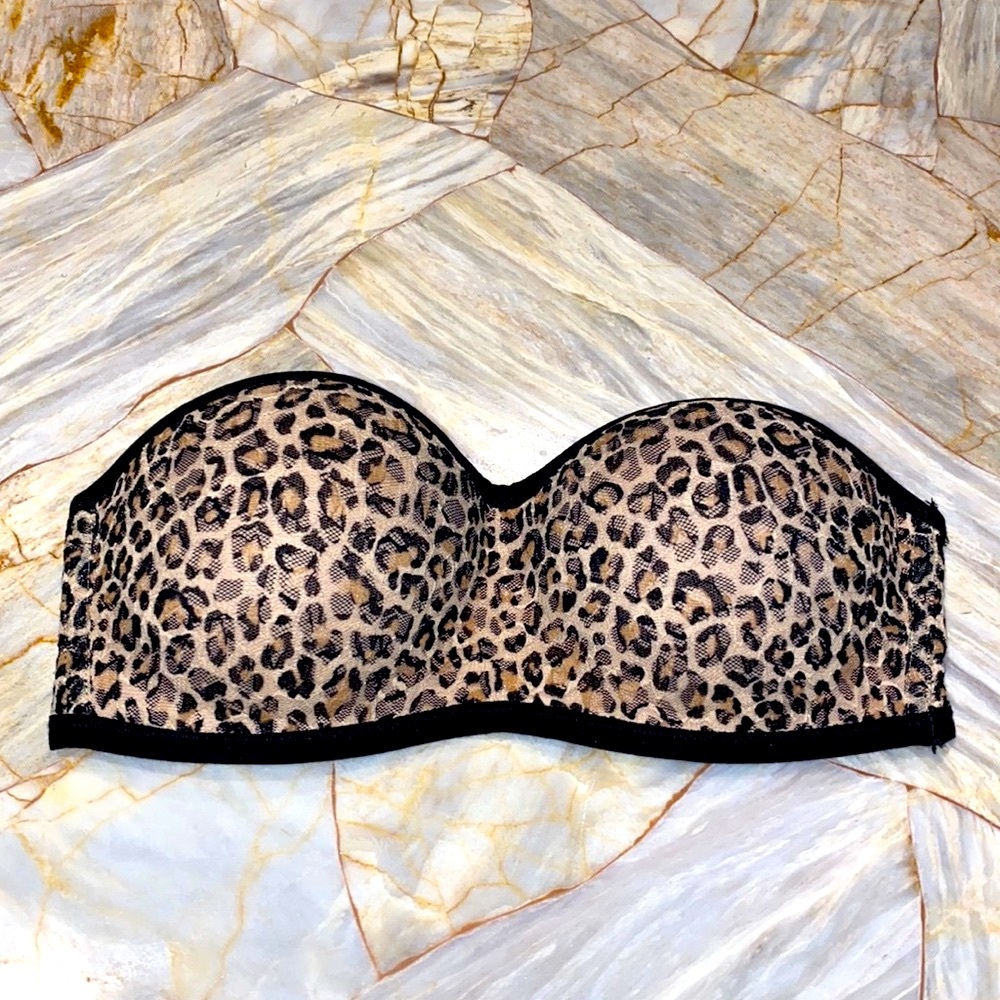 Victoria Secret Pink Very Sexy XS Leopard Bra Top Strapless Bralette Lace Mesh